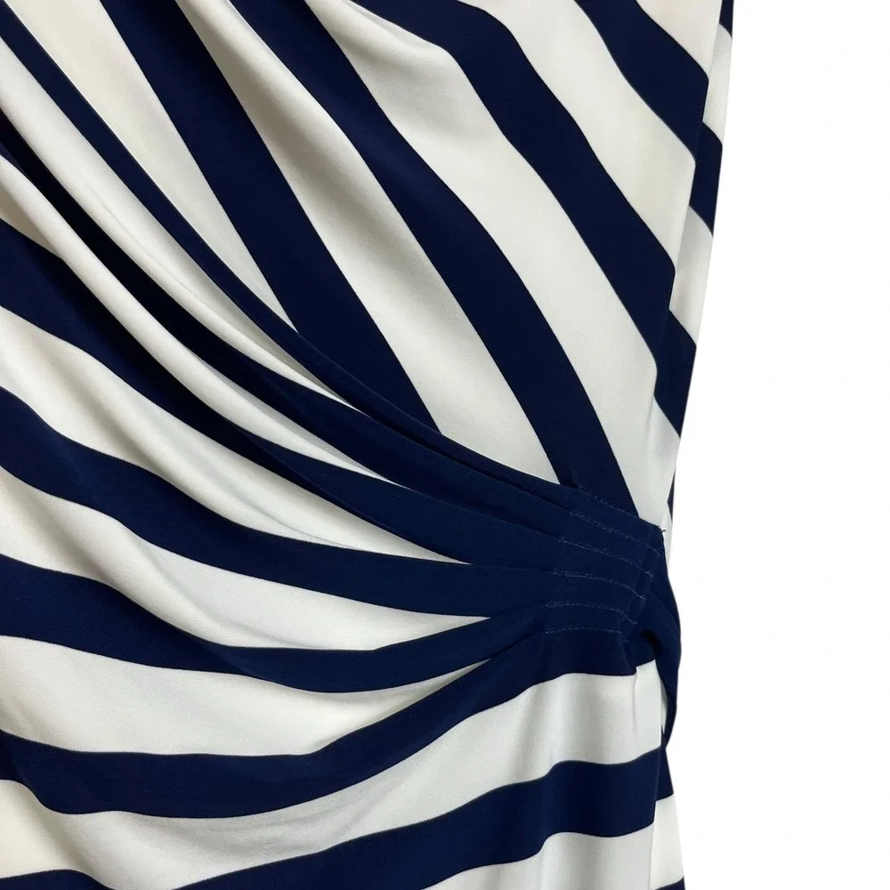 Lauren Ralph Lauren Navy‎ White Striped Draped Neck Sheath Dress Size 4